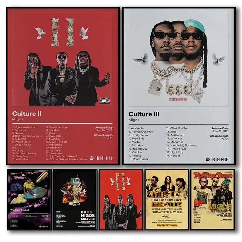 Poster dipinto su tela Nordic Pop Band Cantante Migos Album musicale Poster Cultura estetica Rapper Hip Hop Senza etichetta