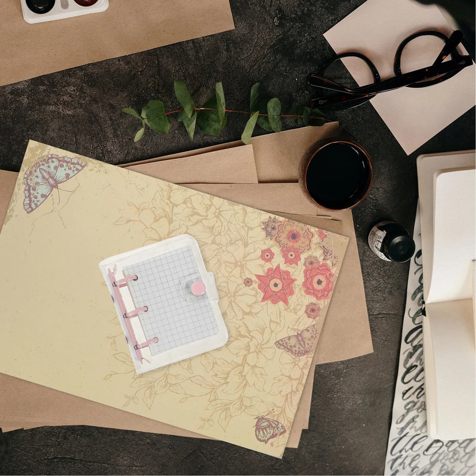 2Sets Buckled Loose-Leaf Notebook Mini Transparent Binder Paper Portable Creative Notepad DIY Scrapbook Schedule Planner Travel