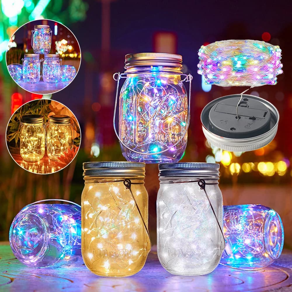 Solar Mason Jar Light Garden Lawn Ornament Lamp lampada da sole verticale a sospensione impermeabile lampada portatile in vetro Mason Jar Light (senza barattolo)