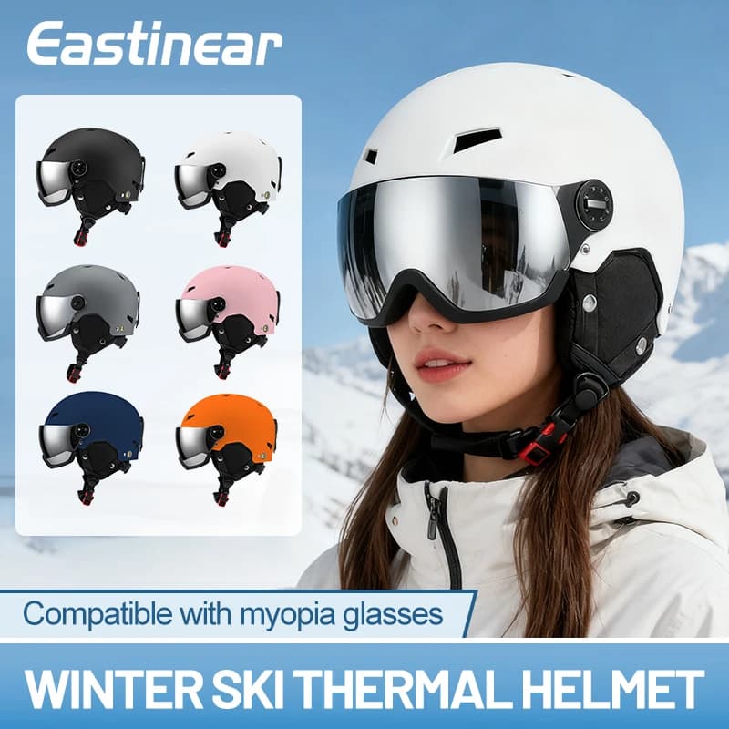 Eastinear Casco da snowboard Casco da sci Uomo Occhiali da neve in uno Anti-impatto per donne adulte Sci Skateboard Casco di sicurezza da snowboard
