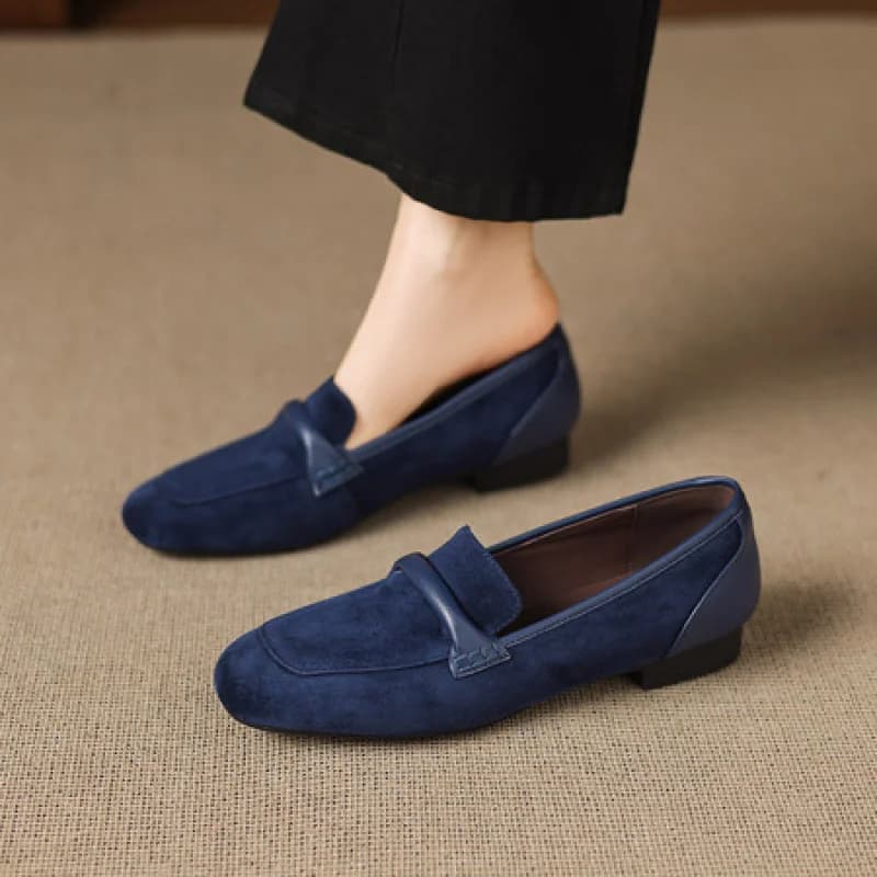 Women's Pumps Shoes Genuine Leather Loafers 2026 New Casual Versatile Sheep Suede Round Toe Low Heel Slip On Footwear G195