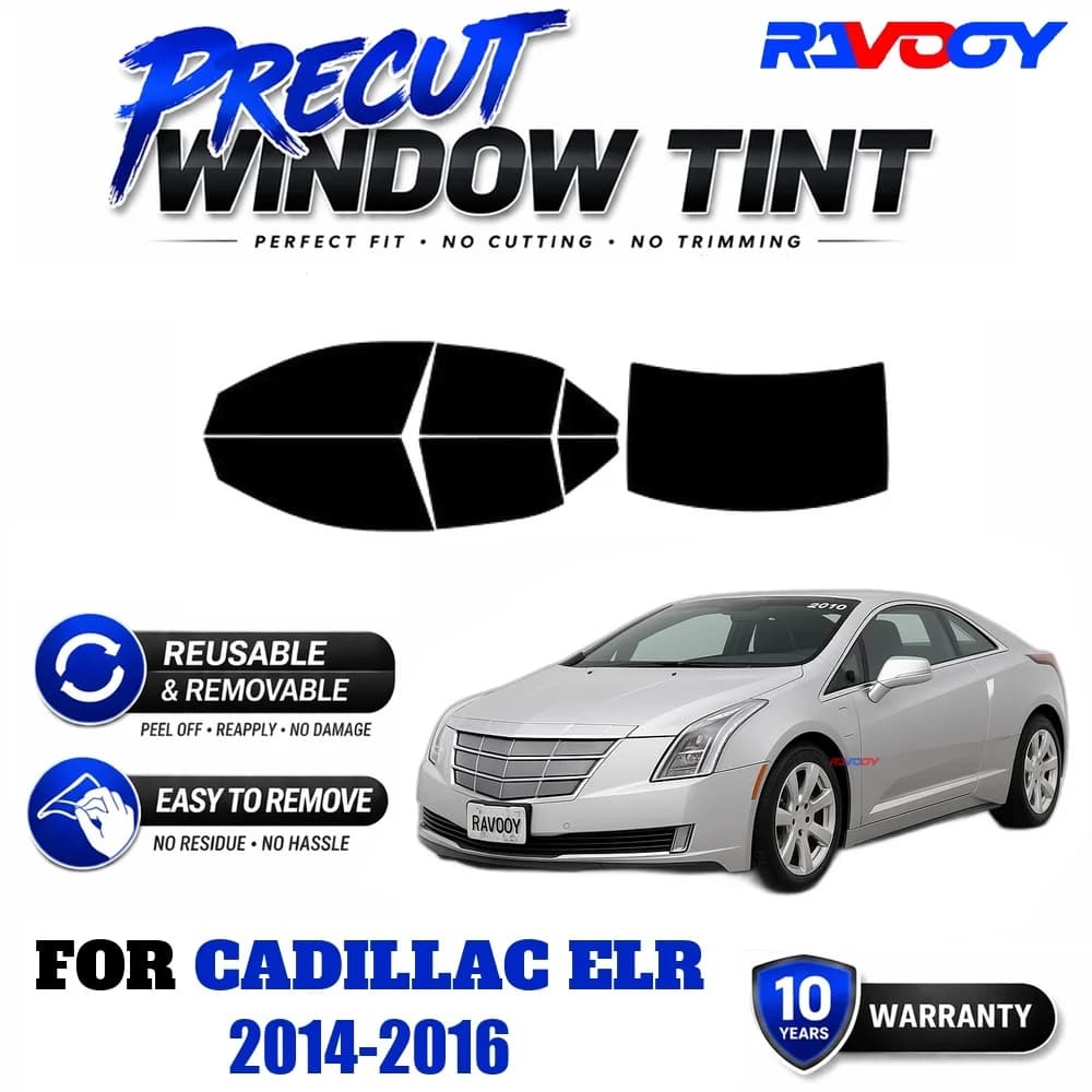 RAVOOY Precut Window Tint, Reusable Removable EPU Film, Custom Fit for Cadillac ELR 2014-2016, UV Heat Protection