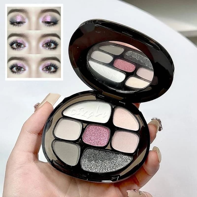 DIKALU Palette Ombretti 8 Colori: Nero Notte, Viola, Marrone, Glitter Rosa Fumo, Opachi e Perlescenti - Cosmetici Occhi