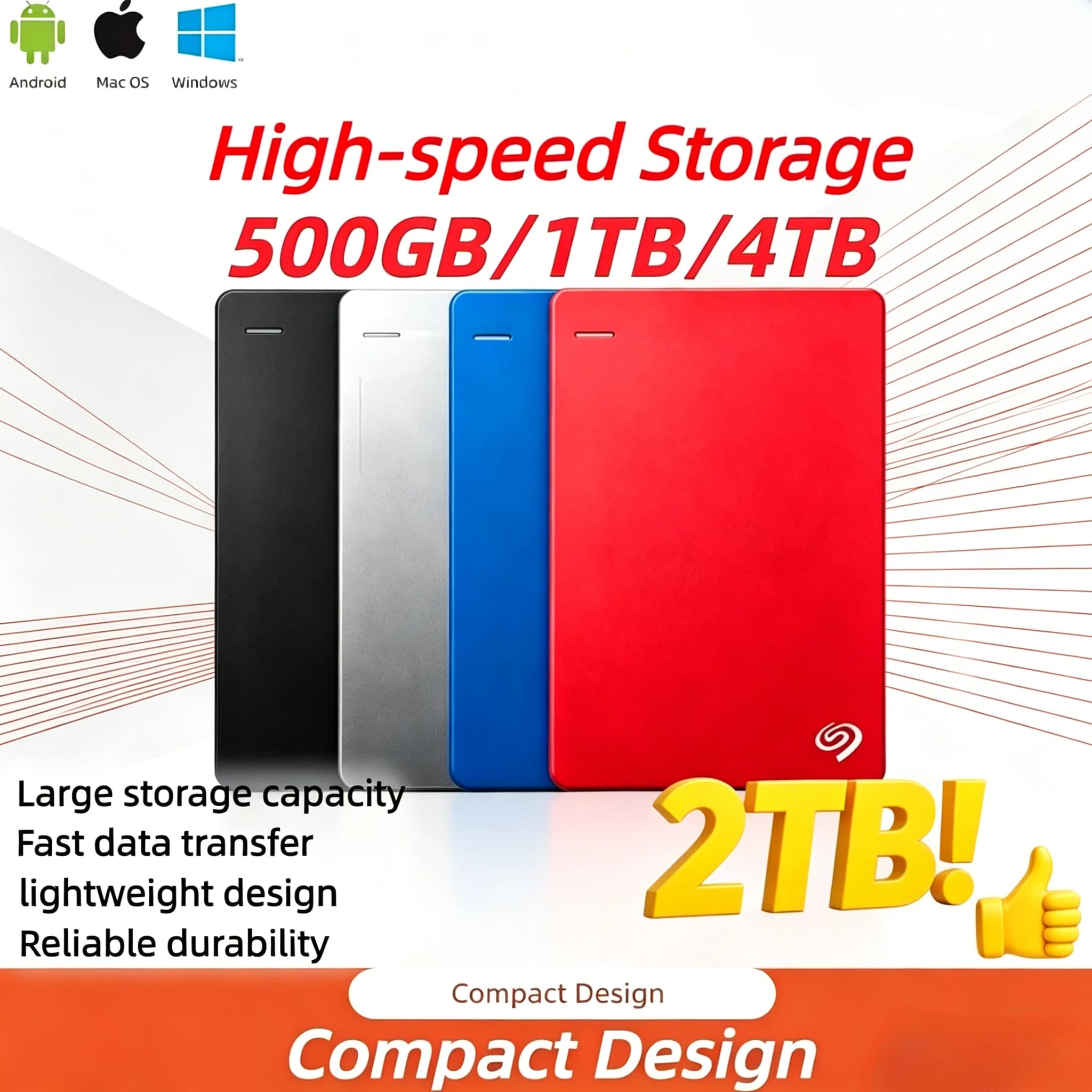 For Seagate Portable Hard Drive External Hard Disk Backup Plus Slim USB 3.0 DASKA HDD 2.5Inch Portable External Data Storage