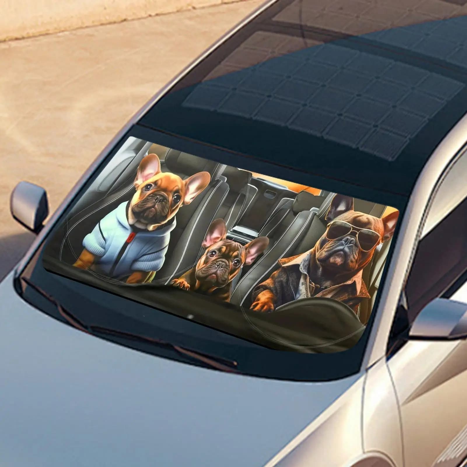 150x70 cm Cani Divertenti Auto Parasole Parabrezza Anteriore Isolamento Termico Ventosa Blocchi Protezione Solare Raggi UV Protezione Visiera Solare