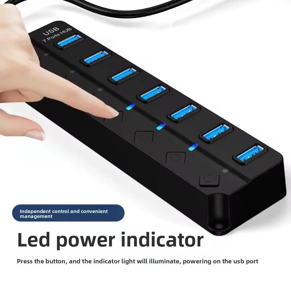 Hub USB 3.0 7 in 1 con Interruttore Indipendente, 7 Porte, Splitter USB 3.0, Dock di Espansione ad Alta Velocità, Estensore USB ad Alta Velocità