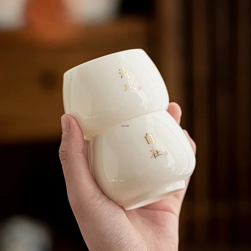 White Porcelain Master Cup Sheep Fat Jade Porcelain Personal Tea Cup Tea Set Zen Calligraphy Tea Drinking Single Cup
