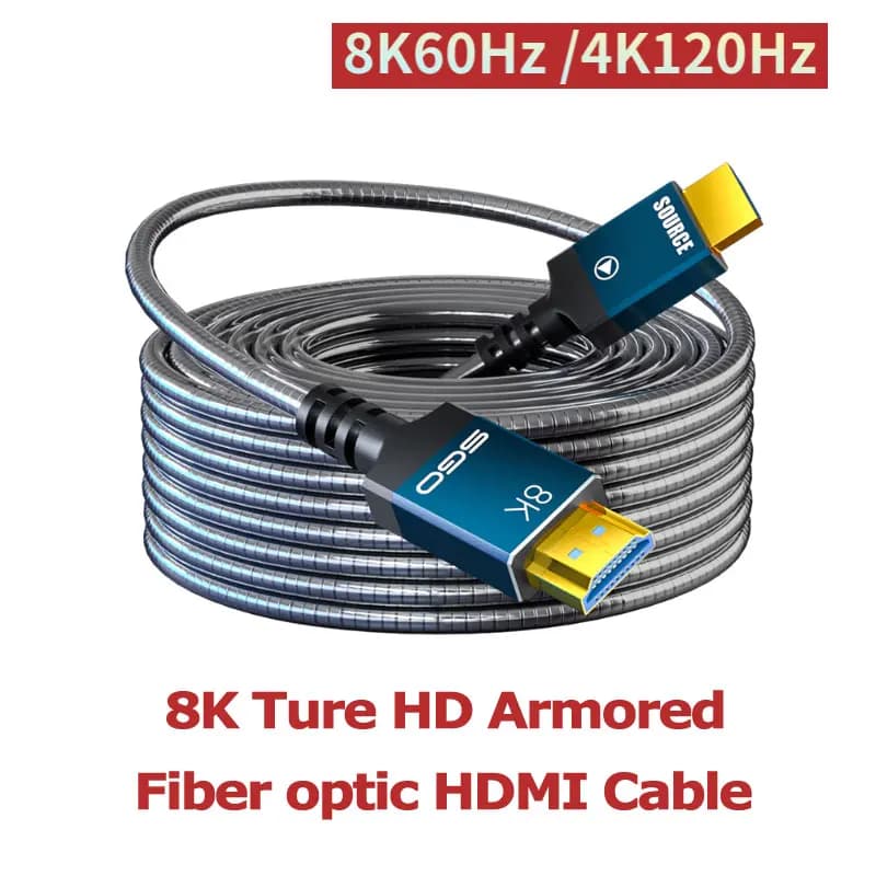 Cavo HDMI 2.1 corazzato per esterni 8K armatura metallica in fibra ottica cavo HDMI ad altissima velocità Anti-pull Anti-roditore morso Anti-trampolino