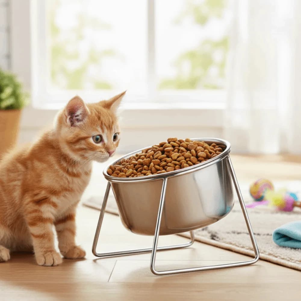 Ciotola per gatti in acciaio inossidabile antiribaltamento con supporto Robusta mangiatoia per cani con piede alto Resistente alla caduta Ciotola per alimenti per animali domestici a prova di ruggine da viaggio