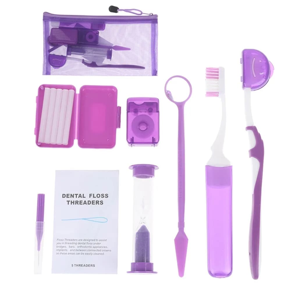 Kit Portatile per Igiene Orale, Strumento Sbiancante, Filo Interdentale, Spazzolino Morbido per Pulizia Dentale e Ortodontica