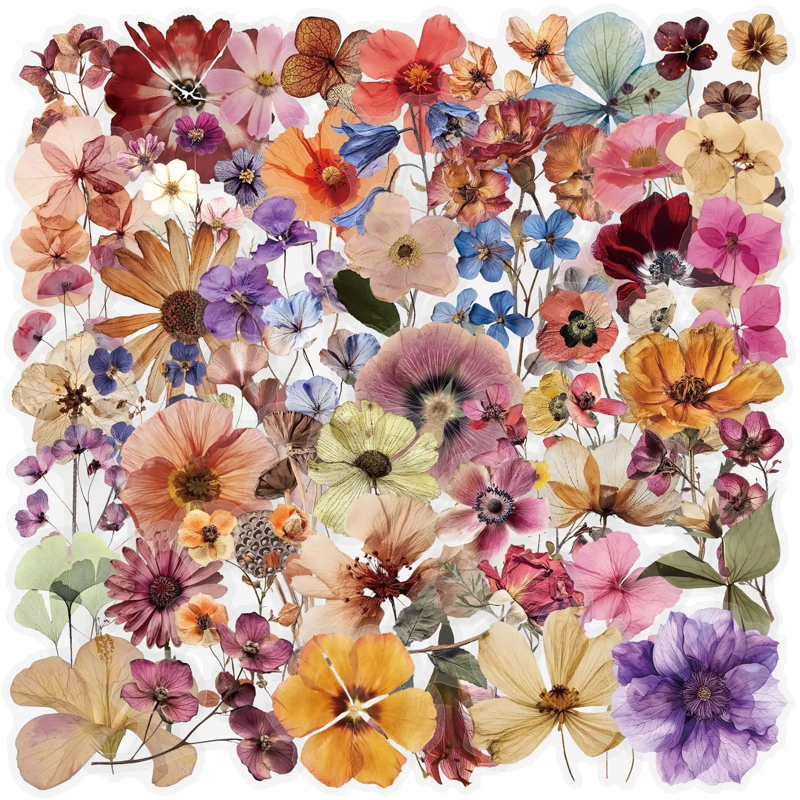50 Pezzi Adesivi Misti Trasparenti Retrò con Fiori Secchi Estetici per Decorazioni Fai-da-Te Scrapbooking Telefono Laptop Notebook Chitarra