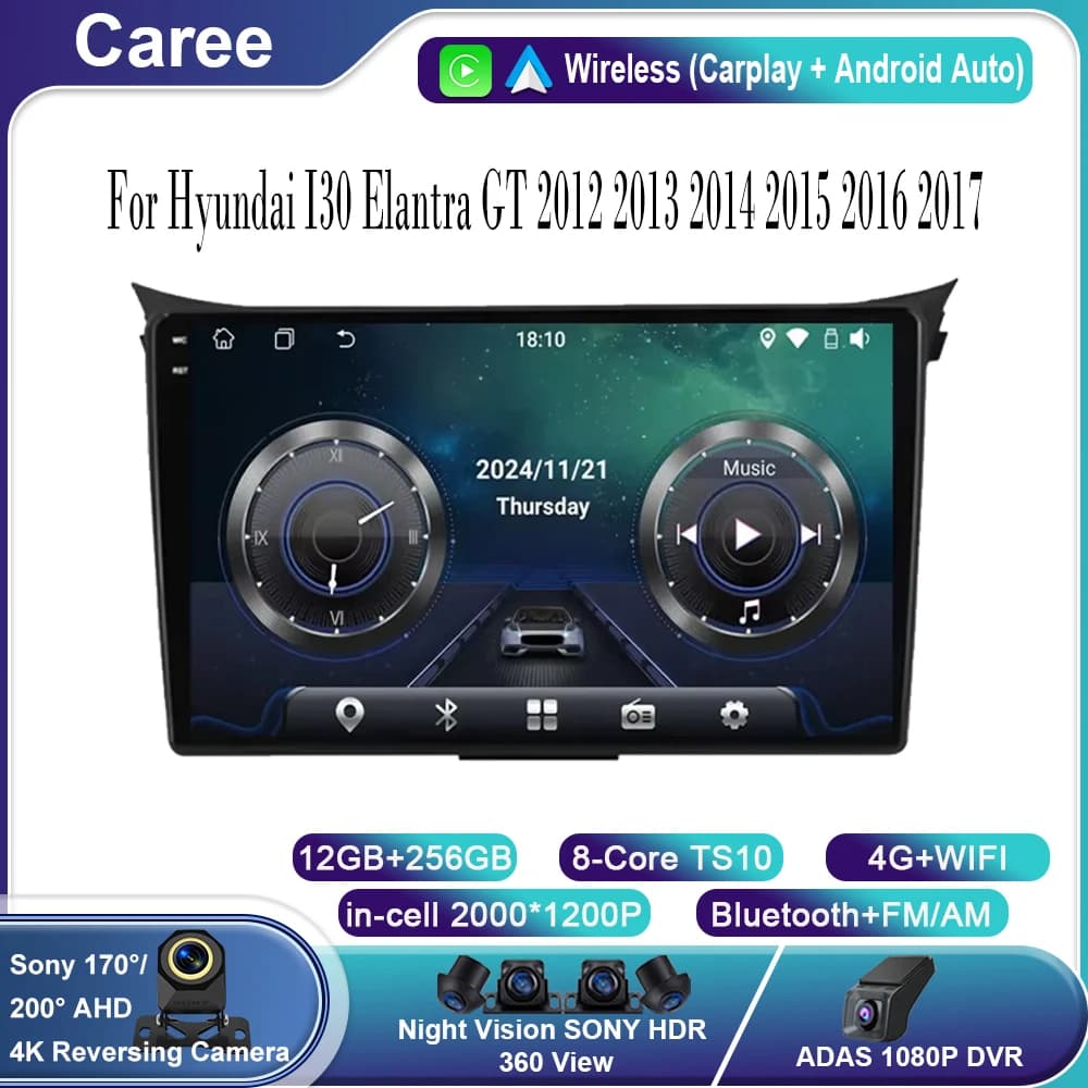 Android 15 Carplay Auto For Hyundai I30 Elantra GT 2012 2013 2014 2015 2016 2017 Car Radio Stereo Video Multimedia GPS Player BT