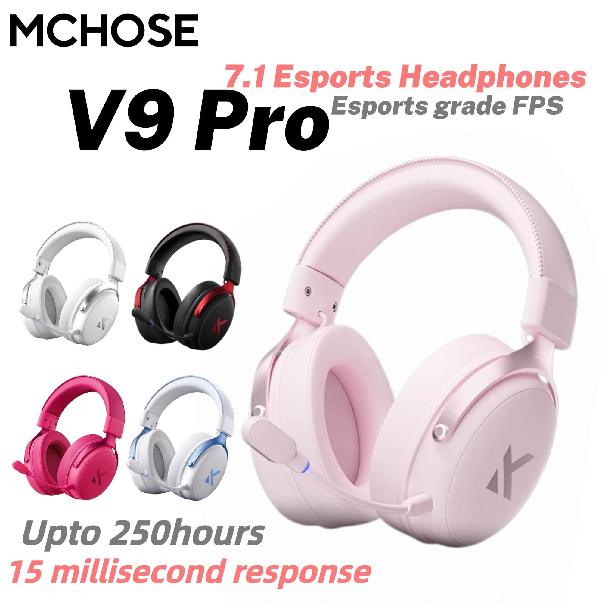 MCHOSE V9 Pro Wireless gaming headphones surround sound Microphone with noise cancellation Low latency Light for PC PS5 SWITCH