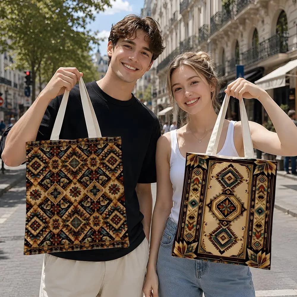 Pattern Tribal N-Navajo Textile Art Storage Bags Reusable Canvas Tote Suitable for School Class Commuting Shopping as Gifts