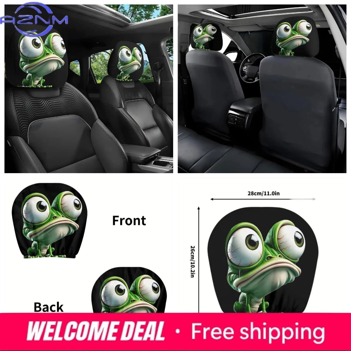 2 Copri Poggiatesta Auto a Forma di Rana per Halloween, Decorazione Auto Divertente e Spaventosa, Antimacchia, Elastico, Lavabile, Adatto Universalmente a Tutte le Auto