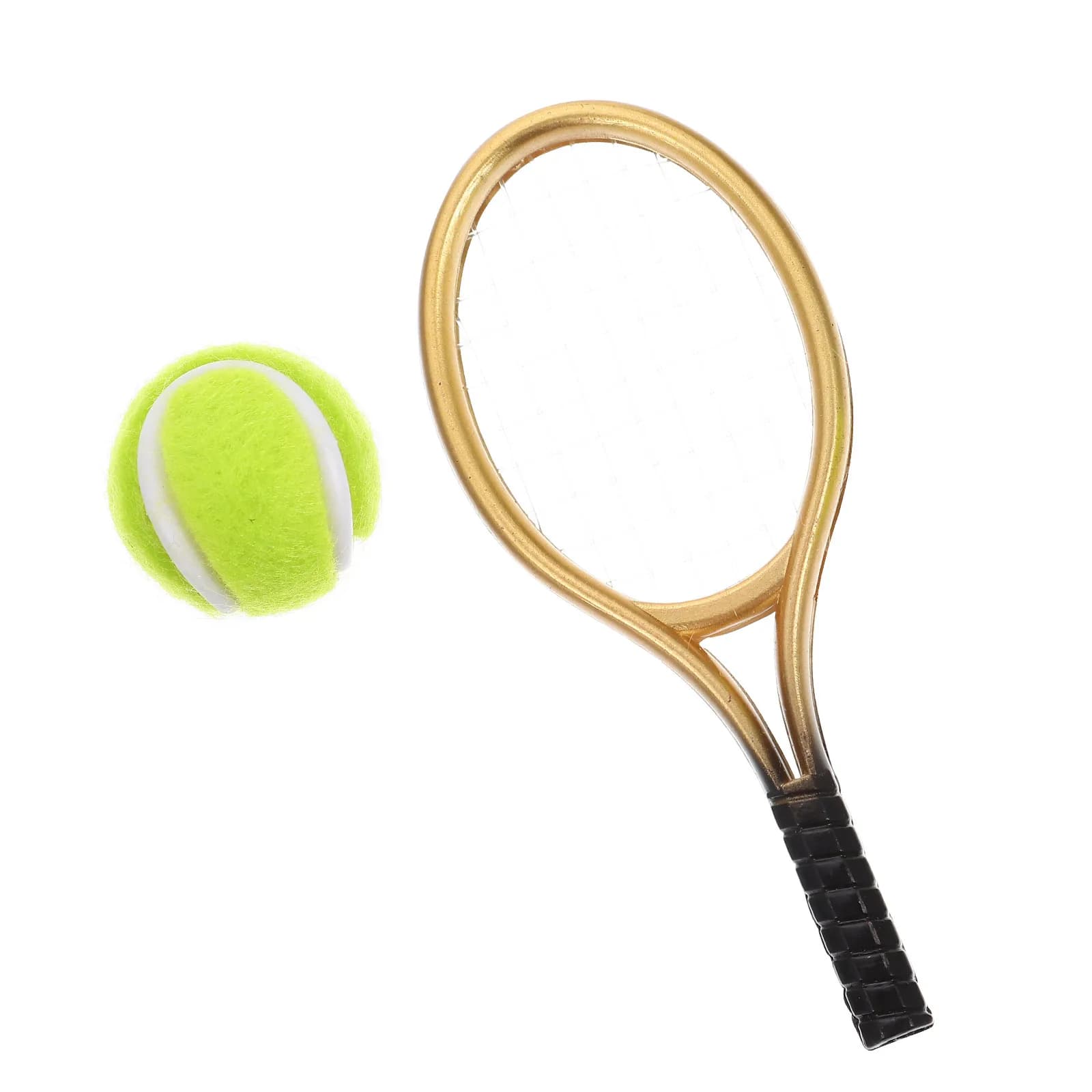 1 set di mini racchette da tennis e palline, design ingegnoso, pregevole fattura, impugnatura comoda, mini ornamento decorativo per la casa, piccolo