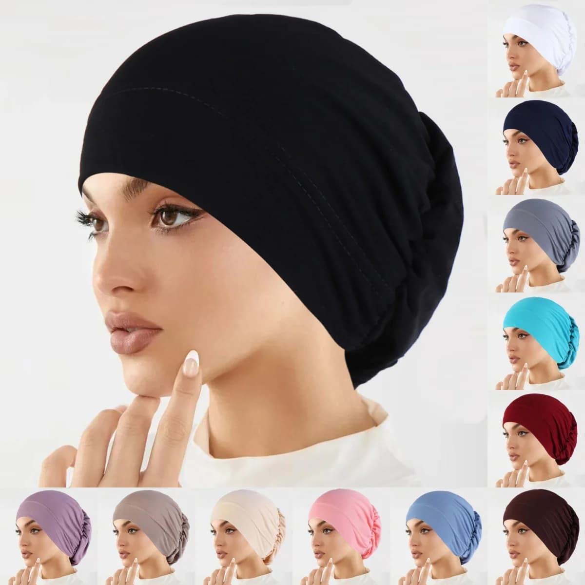 Moda musulmana Donna Hijab Morbido elasticizzato Tinta unita Turbante Cappello Cancro Chemio Berretti Berretti Copricapo Copricapo Accessori per capelli