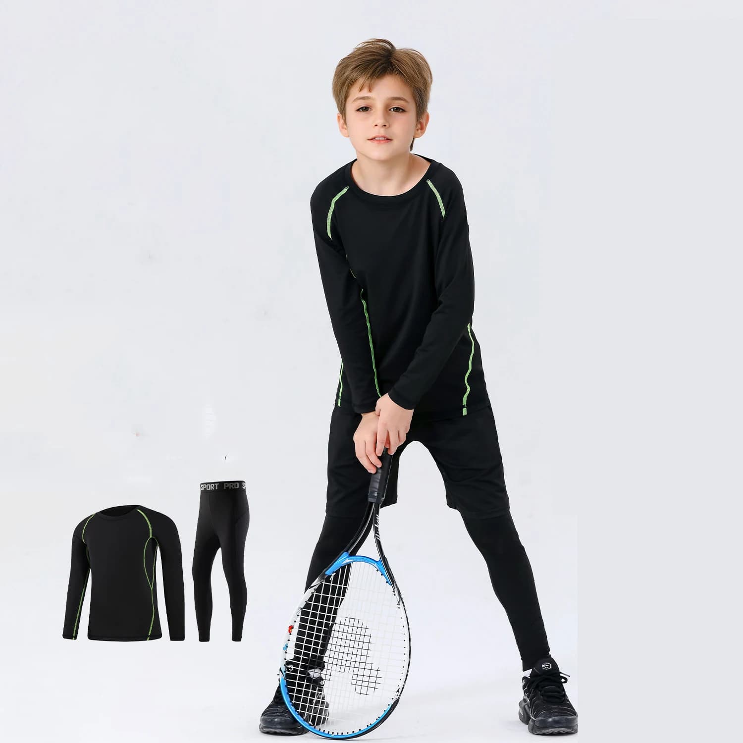 Set da allenamento aderente sportivo per bambini in peluche, basket, calcio, set da due pezzi, tuta da fitness da corsa, vestiti ad asciugatura rapida