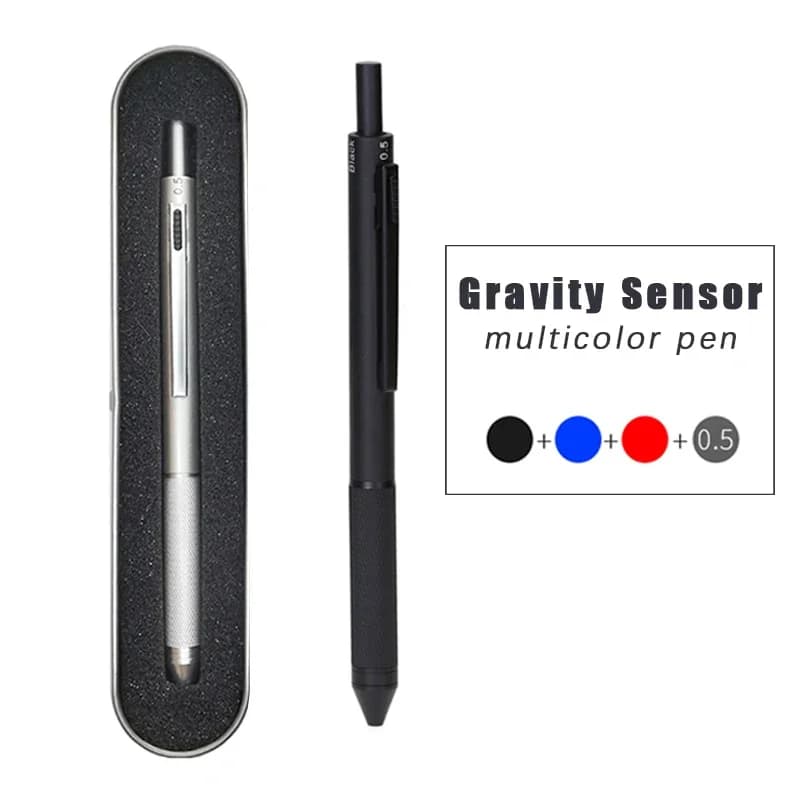 New Gravity-sensing Metal Multicolor Ballpoint Pen 4 In 1 with 3 Color Roller Ball Pen Refills + 1 Pencil Lead Metal Pen Box Set