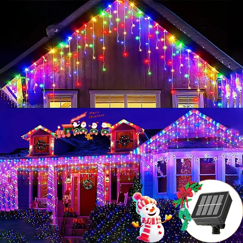 3.5M/7.5M Solar Curtain Icicle Light Outdoor Eaves Decor String Lights Garden Party Yard Christmas Decoration holiday JJ1320