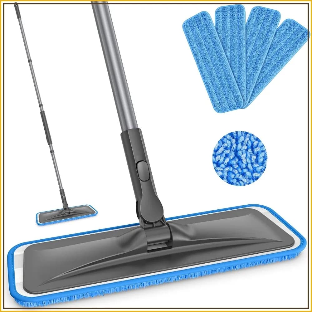 Microfiber Mop for Hardwood Floor Cleaning - 4 Washable Pads, 59" Adjustable Handle, 360° Swivel Head, Wet & Dry Use for Laminate Tile Vinyl Home