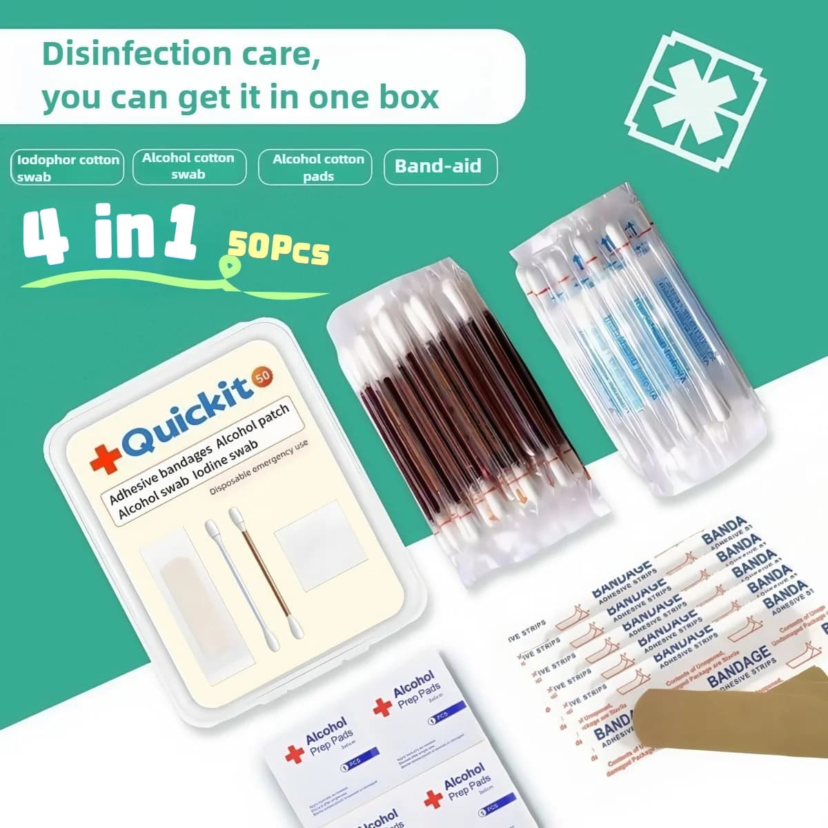 Kit portatile per la cura delle ferite Disinfezione della pelle essenziale con cotone iodofore e cerotto di emergenza per il trattamento di primo soccorso