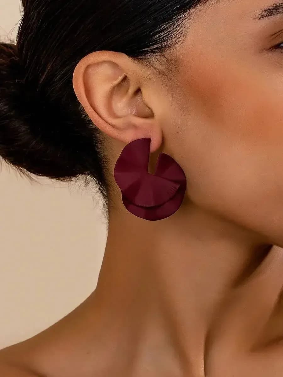 Geometric Fan Shape Drop Earrings For Women Deep Purple Fashion Statement Earrings