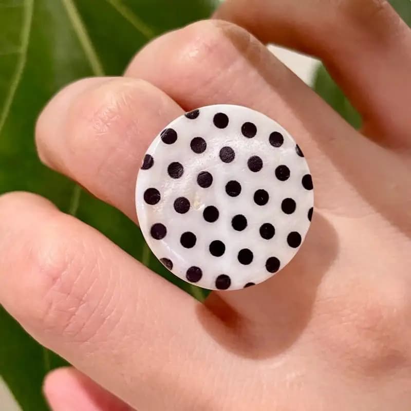 Vintage Polka Dot Open Rings Black White Niche Lightweight Acrylic Finger Jewelry for Women Party Accessories