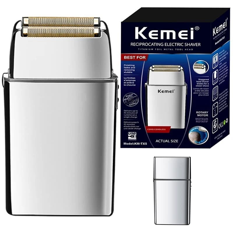 Kemei Tx5 Pro Metal Case Barbiere Hair Electric Razor for Men Barba Head Calve Shaving Machine Rechargeable Electric Razor