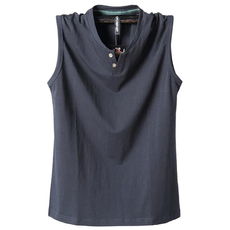Canotte classiche in puro cotone Canotte senza maniche da uomo Canottiera tinta unita con scollo a V T-shirt All-match Felpe con bottoni Canotte da uomo 5XL