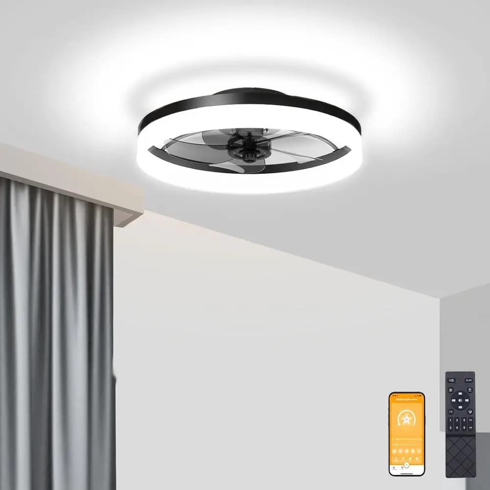 Ventilatore da soffitto nero a LED con luce e telecomando, temperatura colore regolabile 3000K-6500K per camera da letto