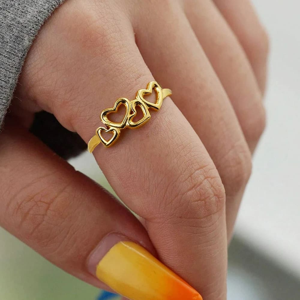 DGIDDK Stainless Steel Ring Luxury Light Fashion Heart Hollow Opening Adjustable Ring Jewelry for Women Daily Pendolarism Party Wear