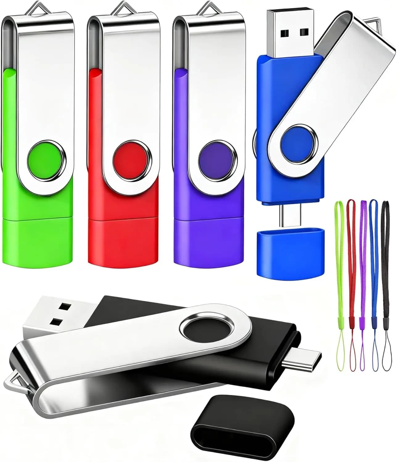 Chiavetta USB-C da 64GB con Doppia Memoria Flash, Confezione da 5 | Chiavette USB 2-in-1 USB A + Type C