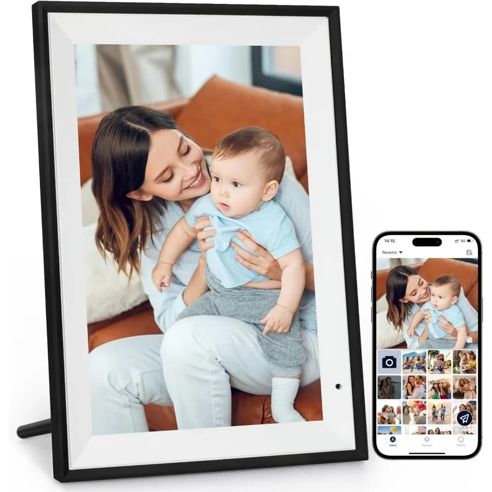 Cornice Digitale WiFi da 10.1 Pollici con Schermo Touch IPS HD, 32GB, Rotazione Automatica, Condivisione Remota di Foto e Video