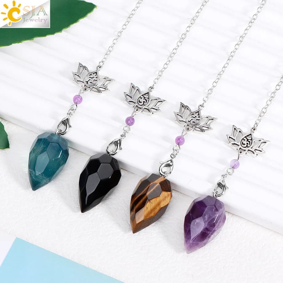 Penduli di cristallo spirituali per divinazione Dowsing Reiki Pietra naturale Occhio di tigre Quarzo rosa trasparente Yoga Esoterismo Penduli H494