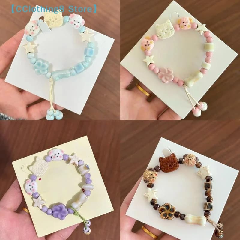 1/4Pcs Beaded Bracelet Ceramics Cute Cat Charm Bracelet For Women Lovers Gift Girls Fashion Jewelry Gift Y2k Accessories【AliS8】