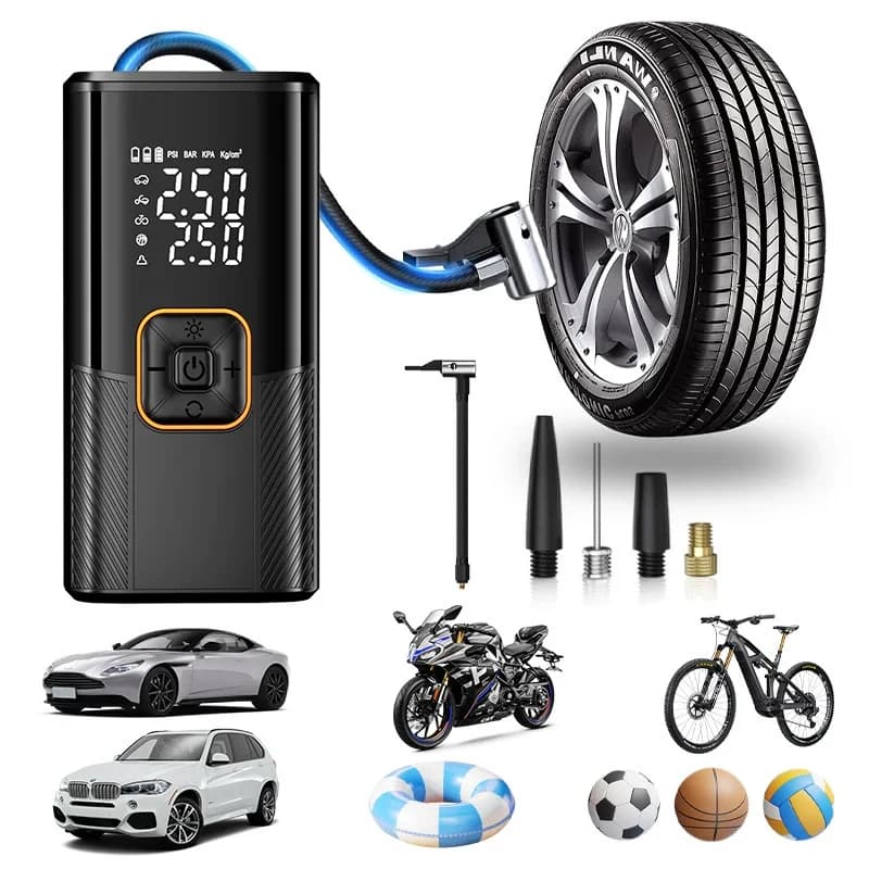 Pompa d'Aria Elettrica Senza Fili 150 PSI, Gonfiatore Portatile per Pneumatici 7.4V 7A 30L/min con Manometro per Auto, Moto, Biciclette e Palloni