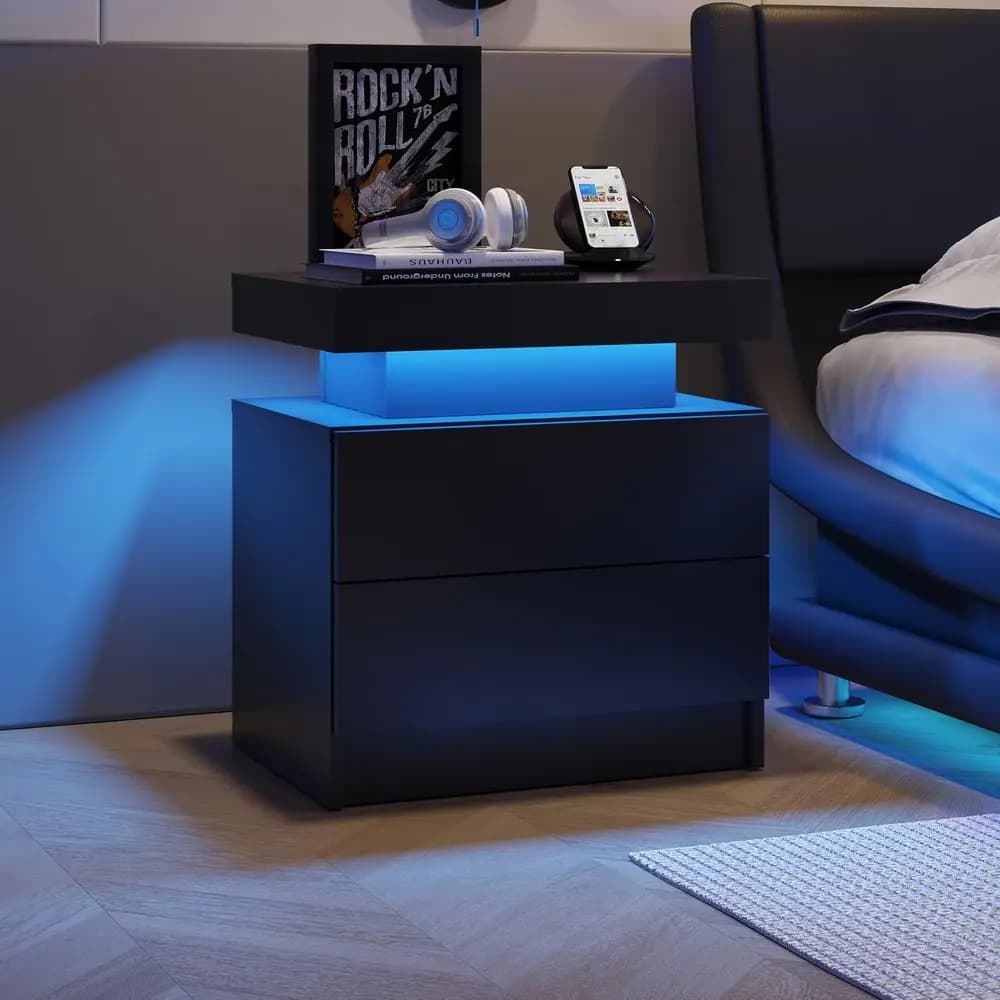 Comodino con 2 cassetti Comodino moderno con luci a LED Comodini per soggiorno, camera da letto