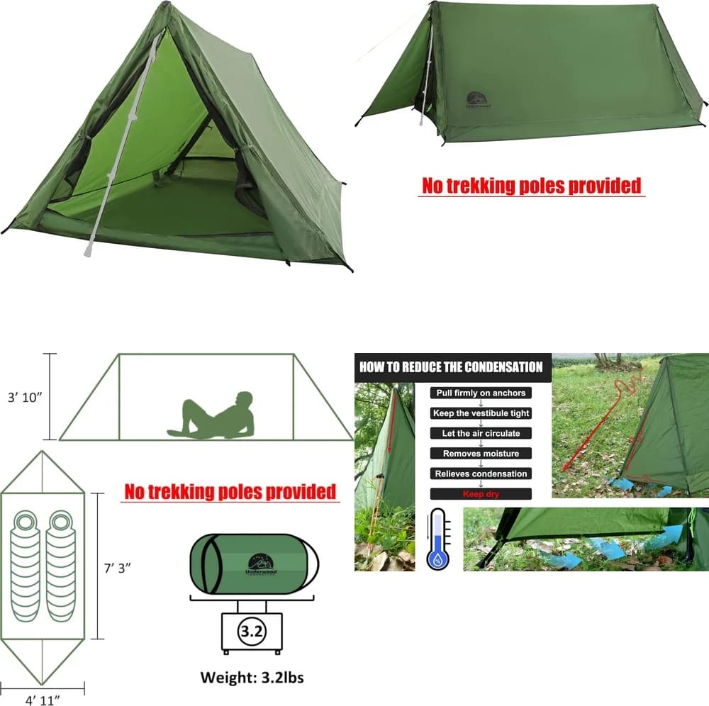 Gazebos2 Person Trekking Pole Tent Durable outdoor shelter for camping Hiking Backpack Travel Lightweight Portable