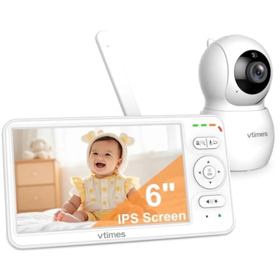 Baby Monitor con Telecamera, Schermo IPS da 6'', Batteria da 30 Ore, Senza WiFi, Visione Notturna, Audio Bidirezionale ECO, Pan-Tilt-Zoom, Portata 300m
