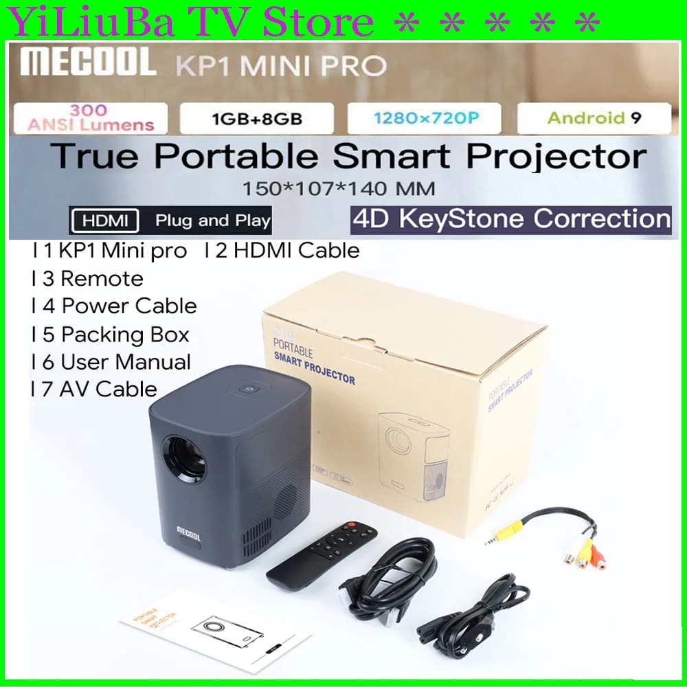 [Genuino] Mini Proiettore MECOOL KP1 Mini Pro AOSP Android9 1G + 8GB 300 ANSI Lumen 720P Messa a fuoco elettrica Home Theater Versione globale