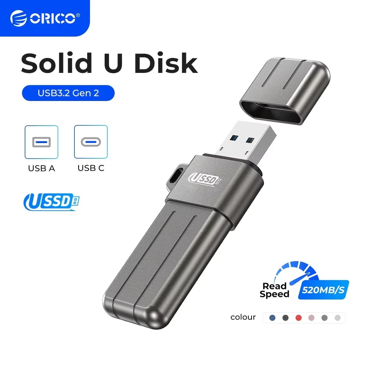 ORICO USSD Mobile Solid U Disk 520MB/S Flash Drive 1TB 512GB 256GB Type-C USB 3.2 PenDrive Disco U a stato solido in metallo colorato