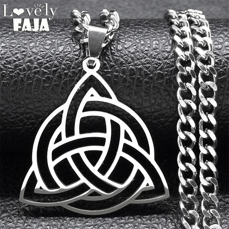 Witch Celtic Knot Triquetra Trinity Hollow Necklace Women Stainless Steel Men Amulet Necklaces Jewelry Nudo De Bruja N3217S03