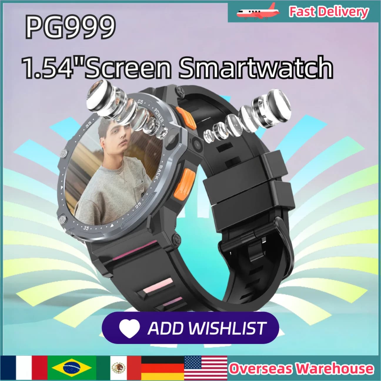PG999 Smartwatch 2025 Orologi con Bluetooth Wifi 1.54''Schermo Doppia Fotocamera GPS 4G LTE Orologio SIM Card Android Per Uomo Donna Regali
