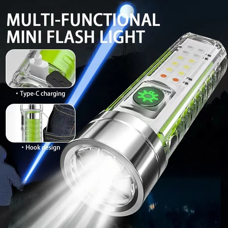 Mini Keychain Flashlight Type C Fast Charging Multi-function Retractable Waterproof Fluorescent Magnetic Warning Camping Flashli