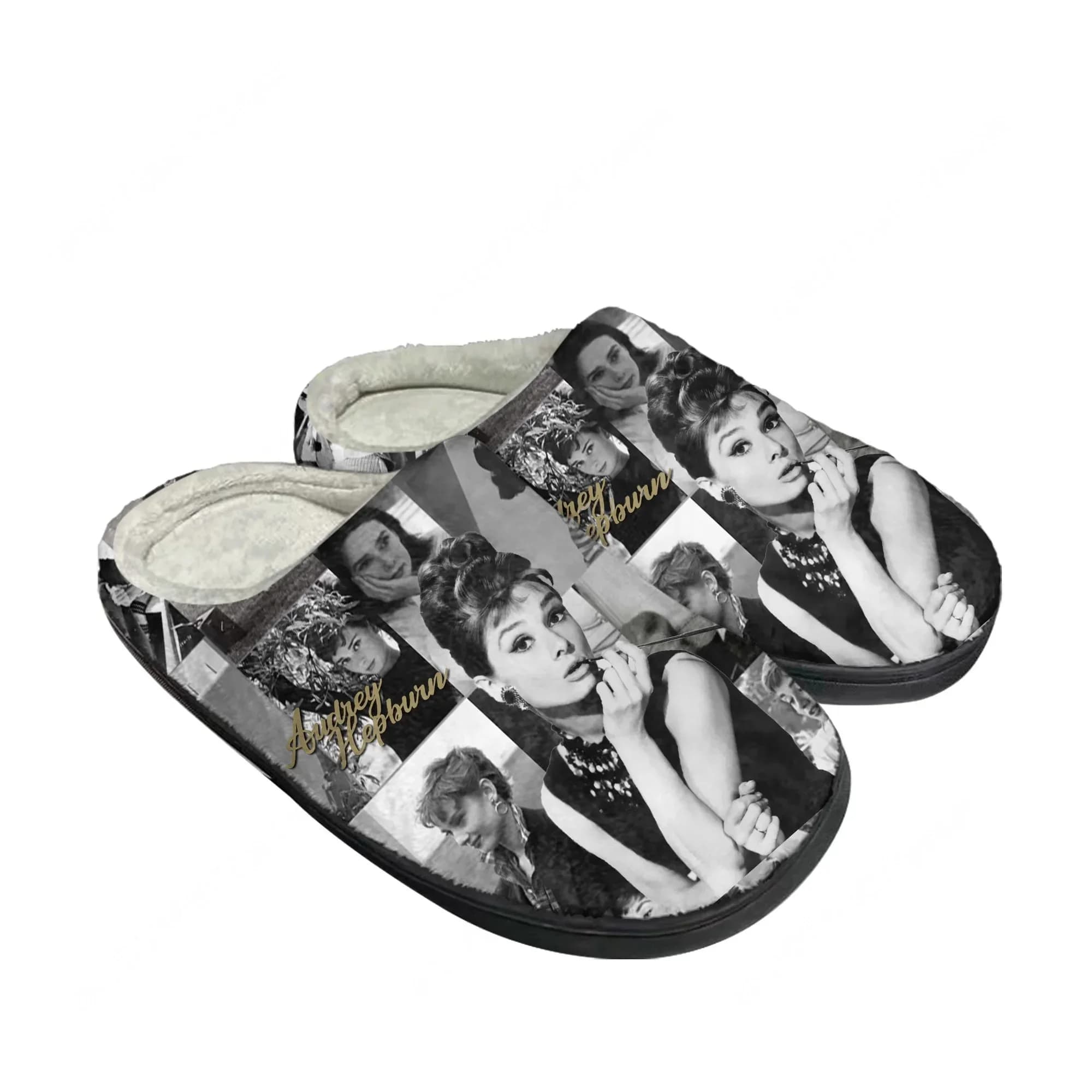 Audrey Hepburn Home Cotton Slippers Mens Womens Plush Bedroom Winter Keep Warm Cotton Slippers Indoor Slipper Custom Shoes