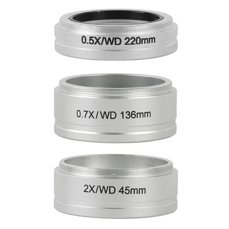 0.5X 0.7X 2X Microscopio trinoculare stereo Obiettivo ausiliario Lente di Barlow WD45 WD136 WD220 M55 Diametro di montaggio per 8050