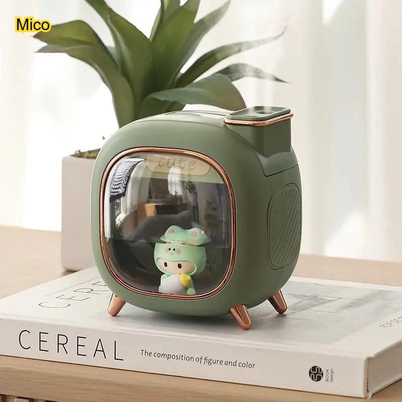 Moisturizing Ultrasound Shaped Bambola Cartoon 500ML, Desk Foam Diffuser with Colored Night Light