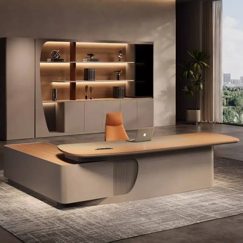 Scrivania da Ufficio Estensibile Decorativa in Legno, Postazione di Lavoro Estetica, Scrivania da Ufficio Moderna con Archiviazione, Mobili da Gaming