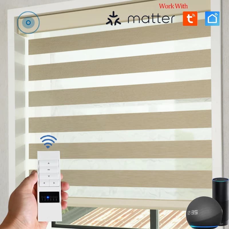 Tende a Rullo Motorizzate Zebra per Finestre, Tende Oscuranti a Doppio Strato Senza Corde per Soggiorno, Camera da Letto, Porta, Misure Personalizzate